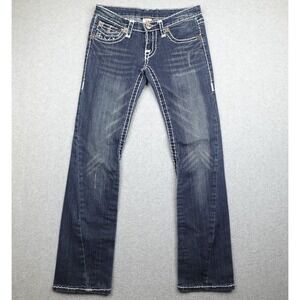 True Religion Joey Super T Jeans Womens 28 Bootcut Flap Pocket USA Thick Stitch